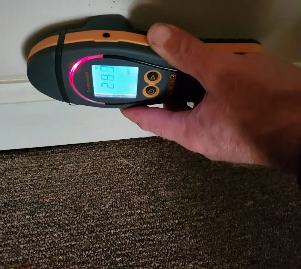 Moisture detection at baseboard during Burst Pipe Cleanup in Lyman